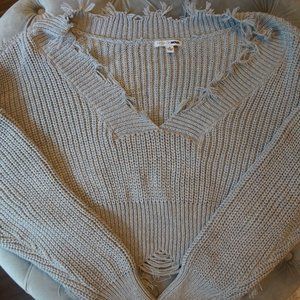 Fashion Nova Oversized off the shoulder distressed sweater-grey